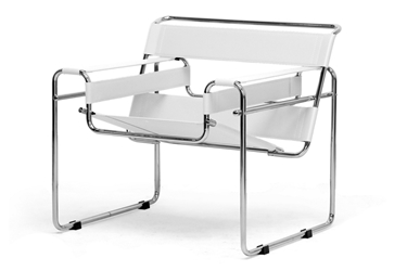 Baxton Studio Wassily Cream Leather Mid-Century Modern Accent Chair